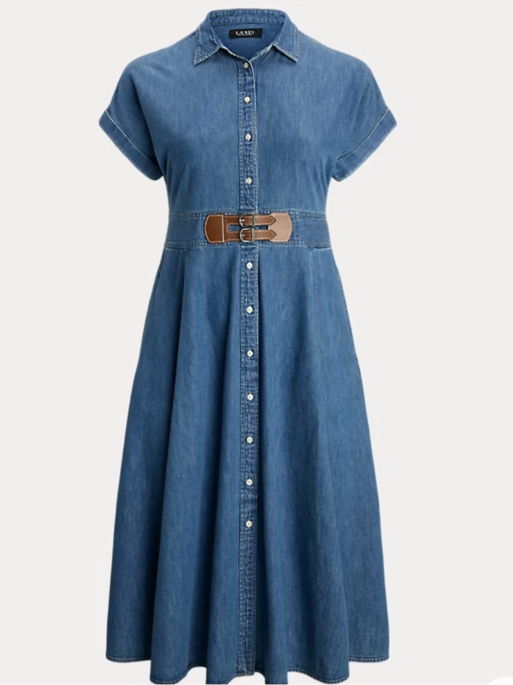 Lauren Ralph Lauren Buckle-Trim Denim Shirtdress Opal Wash Women’s Size 8